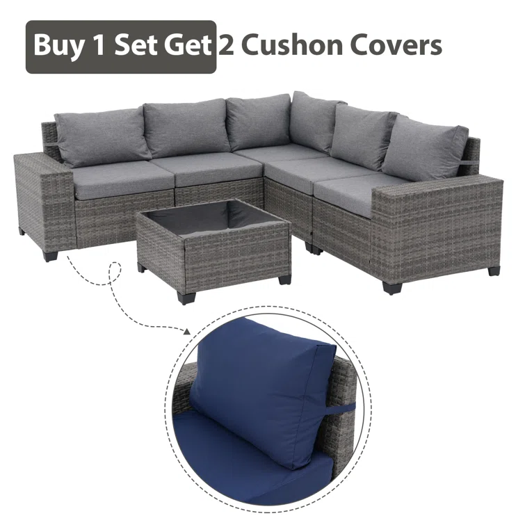 5 - Person Outdoor Rattan Seating Group With Cushions