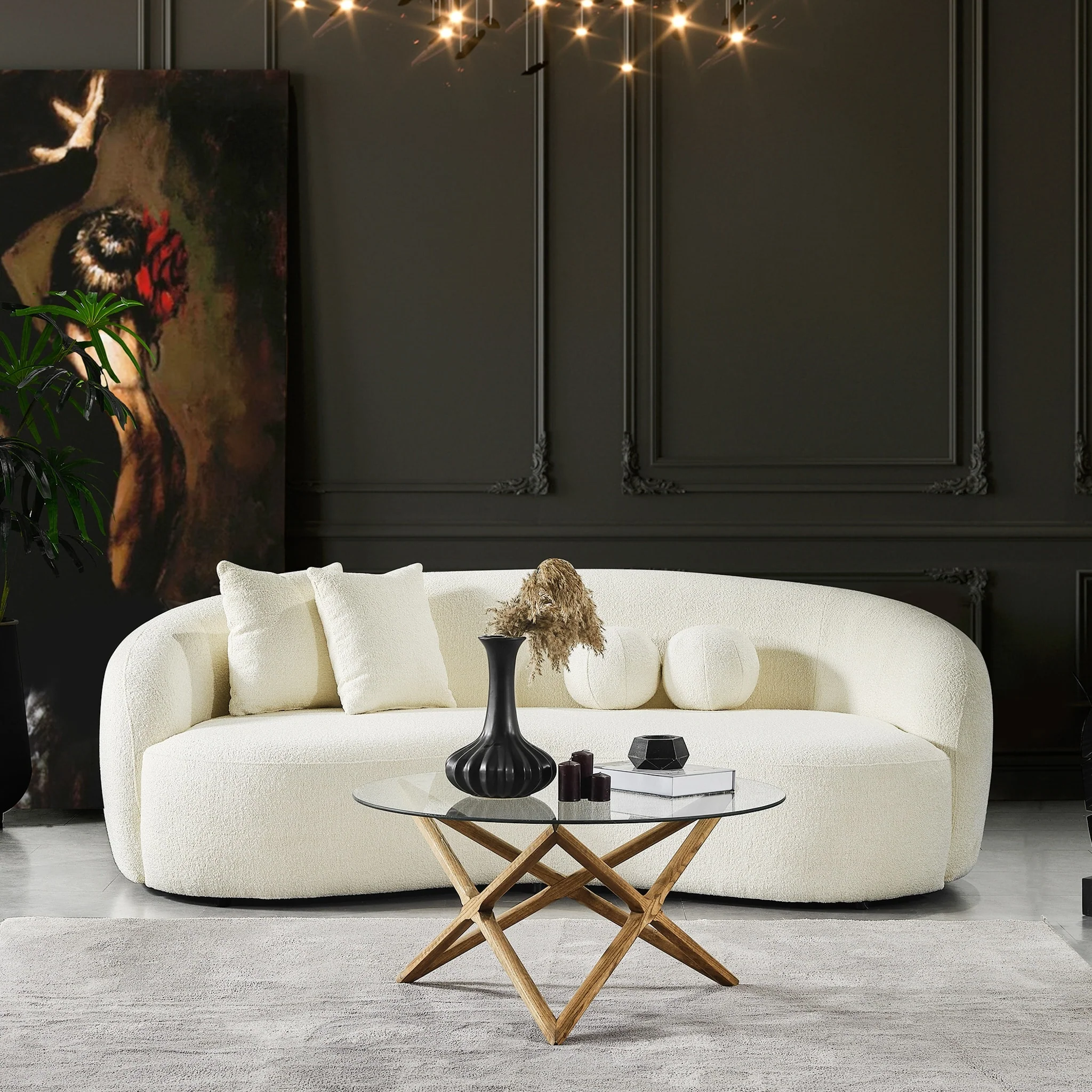 Baker Mid-Century French Boucle Fabric Upholstered Sofa in Cream