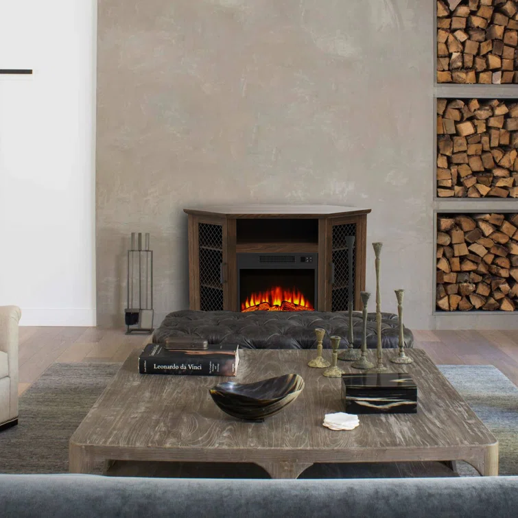 45'' Electric Corner Fireplace TV Stand with Storage for TVs up to 55