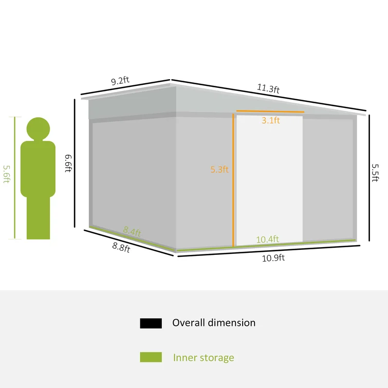 11 ft. W x 9 ft. D Galvanized Steel Storage Shed