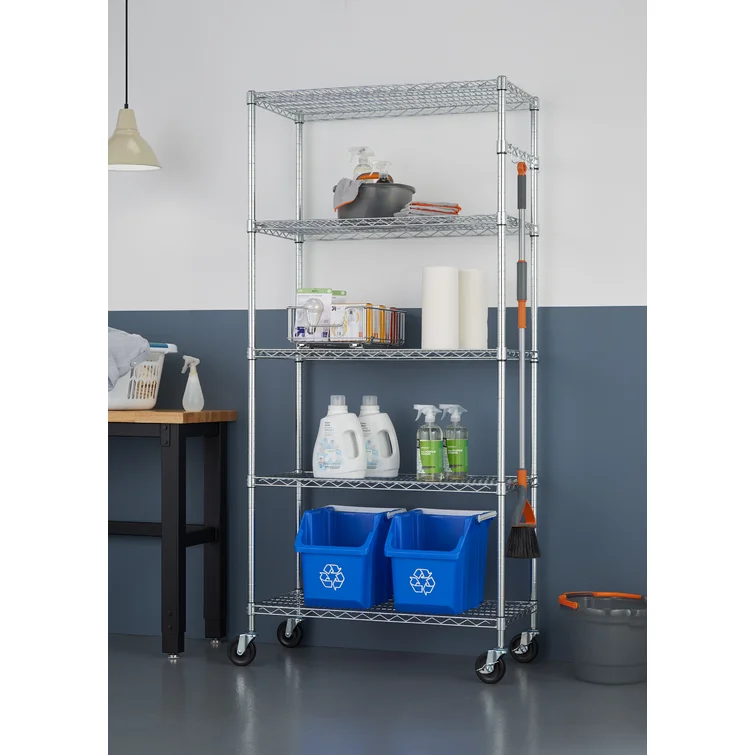36" W x 18" D x 72" H 5 Tier Wire Shelving with Sidebar and Wheels