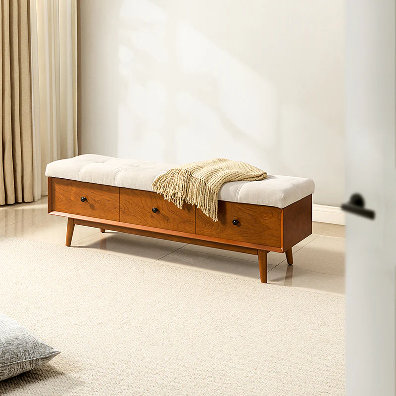 Cherry Upholstered Flip Top Storage Bench