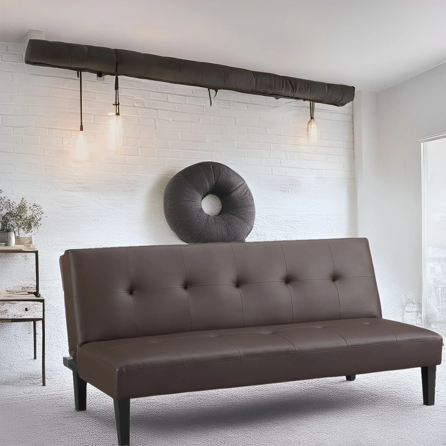 Ultimate Futon Sofa Collection: Futon Sofa with Armrest and Cupholders, Button Tufted Sofa with Wooden Legs