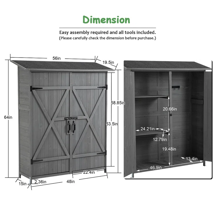 5 ft. W x 2 ft. D Wood Lean-to Tool Shed