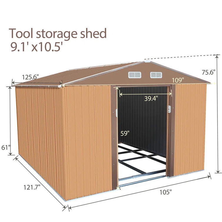 10 ft. W x 9 ft. Galvanized Steel Storage Shed