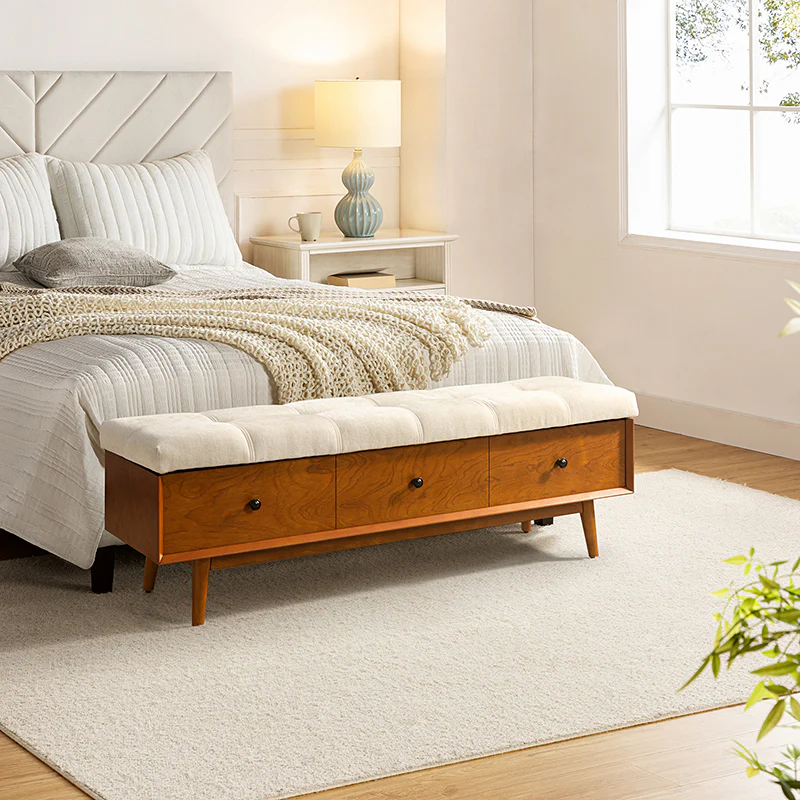 Cherry Upholstered Flip Top Storage Bench