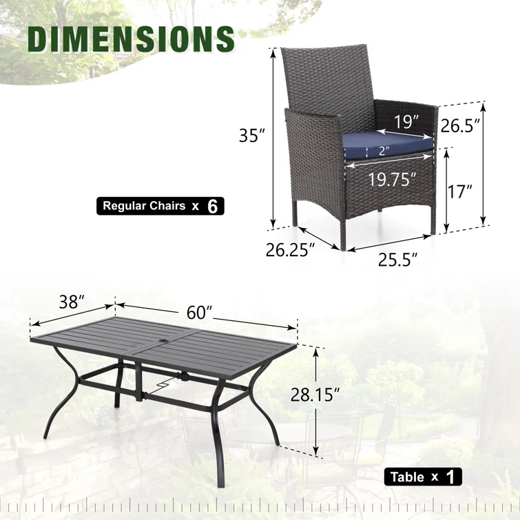 Alyah 6 - Person Rectangular Outdoor Dining Set with Cushions