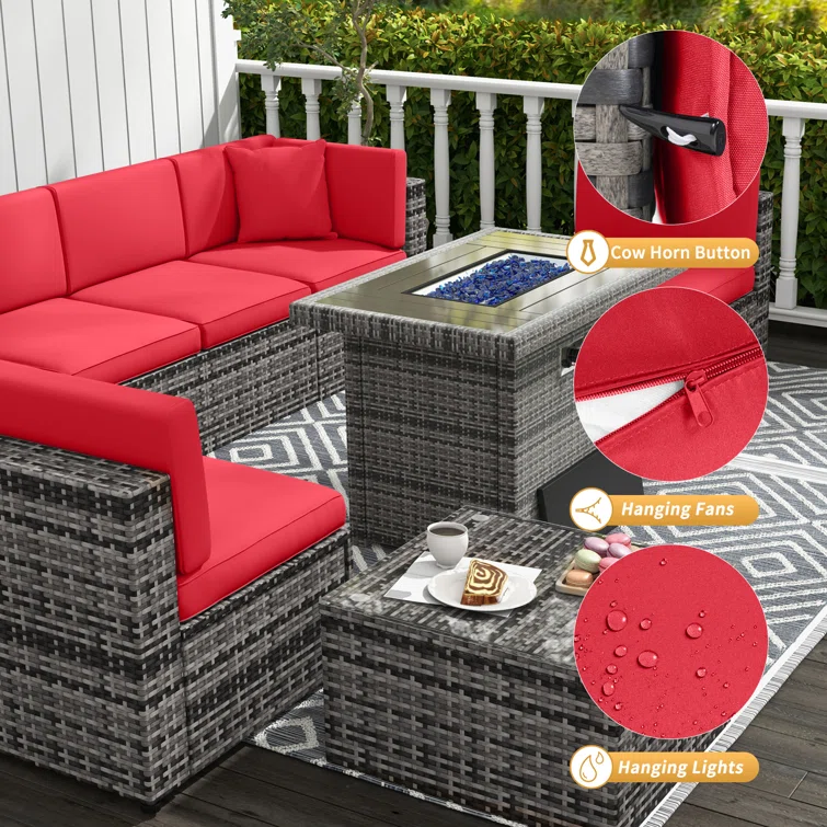 6 - Person Outdoor Seating Group with Fireplace Table
