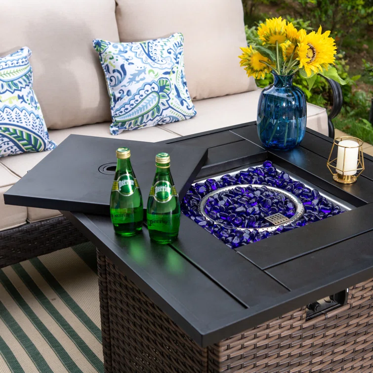 Argyri 5-Person Swivel Outdoor Conversation Set with Fire Pit Table & Optional Ottomans