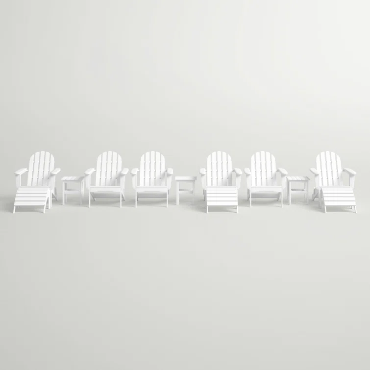 Hartington 12 Piece Plastic/Resin Folding Adirondack Chair with Ottoman and Table