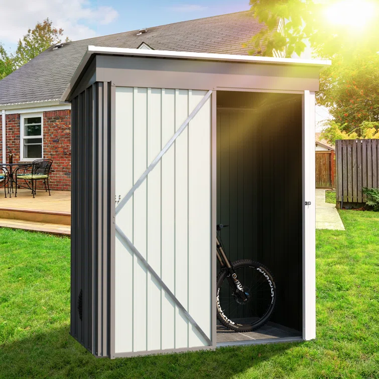 Grey 5 x 3 ft. Outdoor Tool Shed with Lockable Door and Sloping Roof for Patio, Lawn & Garden Storage