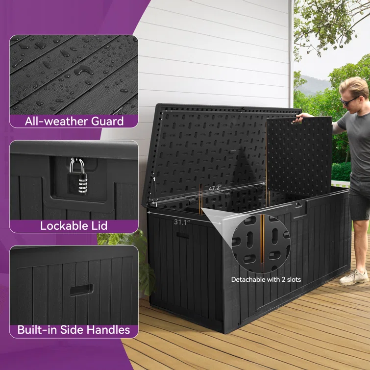 Edrosie Inc 233 Gallons Water Resistant Resin Lockable Deck Box