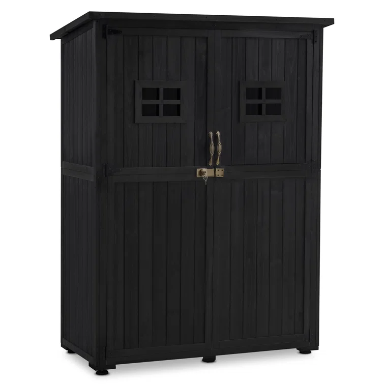 4 ft. W x 2 ft. D Outdoor Wooden Storage Shed with 2 Shelves and Lock