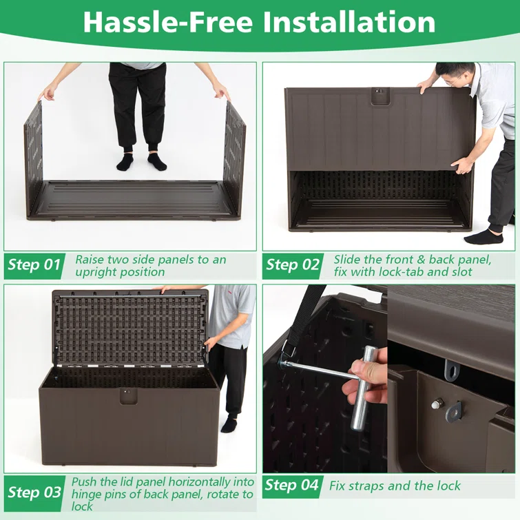 Costway 50.5'' W 105 Gallons Water Resistant Resin Lockable Deck Box in Brown