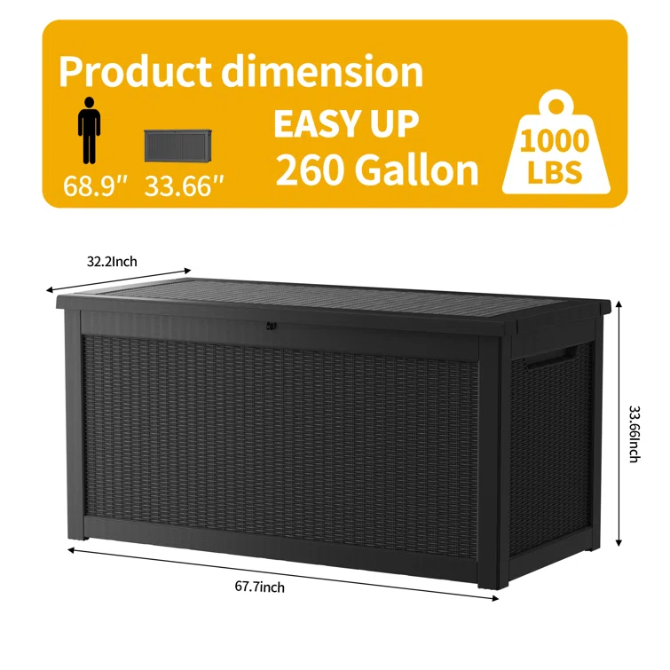 WORACO 32.2 W 260 Gallons Water Resistant Resin Lockable Deck Box