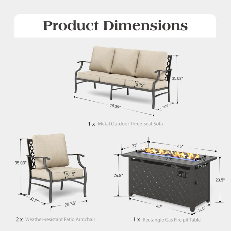 Asfand 5 - Person Outdoor Seating Group with Cushions