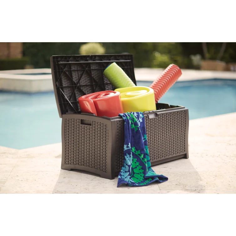 Suncast Wicker 73 Gallon Water Resistant Deck Box in Java