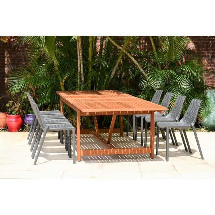 Tempo Rectangular 8 - Person Teak Finish Outdoor Furniture Dining Set