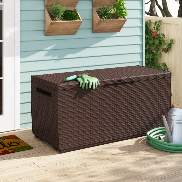 Keter Capri 80 Gallon Durable Resin Outdoor Storage and Organization Deck Box Ideal For Garden Patio Furniture and Supplies, Brown