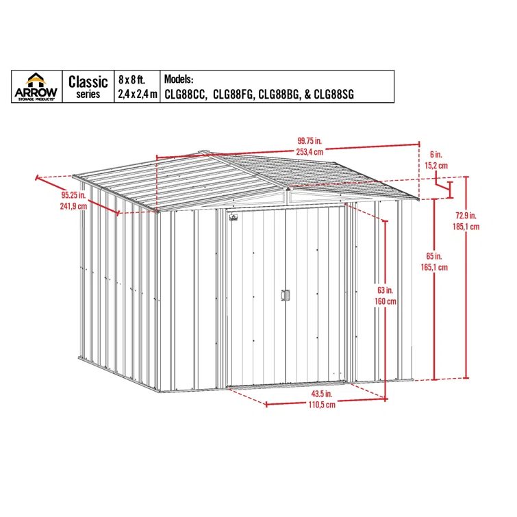 8 ft. W x 8 ft. D Steel Vertical Storage Shed