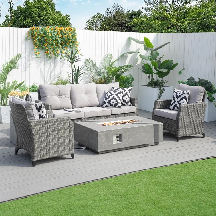Julia 5- Person Outdoor Wicker Patio Conversation Furniture Set With Fire Pit