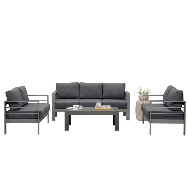 4-Piece  Aluminum Patio Conversation Set With Cushions