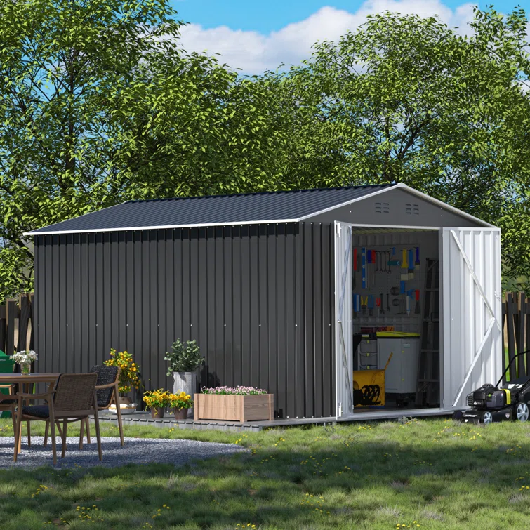 8 ft. W x 12 ft. D Metal Storage Shed with Lockable Doors and Vents