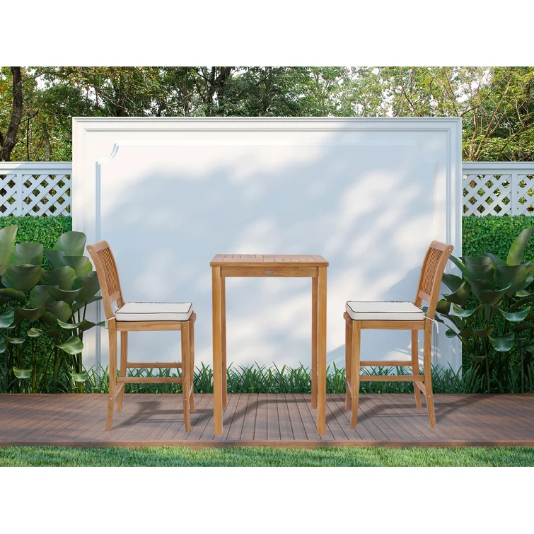 2 - Person Square Teak Outdoor Dining Set with Cushions