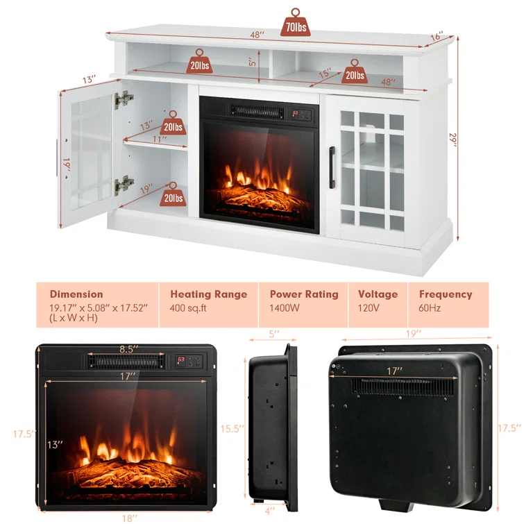 Ripley 48'' W Storage Credenza with Electric Fireplace Included