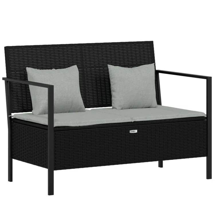 2-Seater Patio Bench with Cushions  Poly Rattan