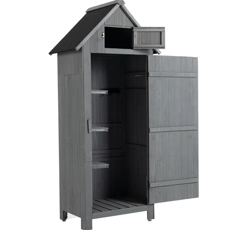 Hader 2.5 ft. W x 1.7 ft. Solid Wood Vertica Tool Shed Outdoor Tool Shed Garden Shed