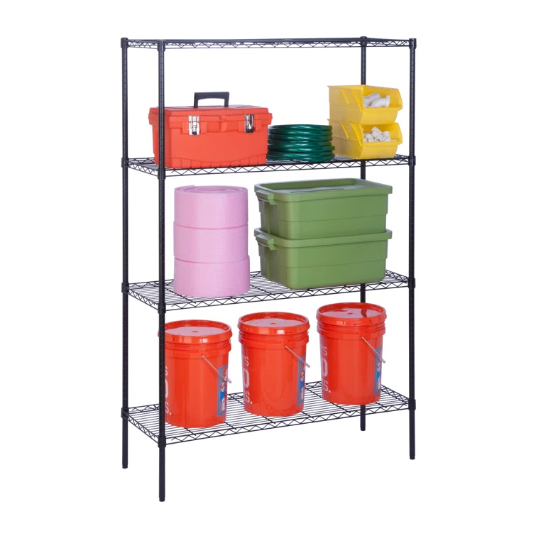 4-Tier Metal Height-Adjustable Shelving Unit (54" H x 36" W x 14" D)