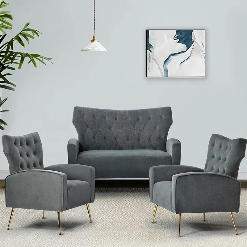 Amira Velvet 3-Piece Living Room Set