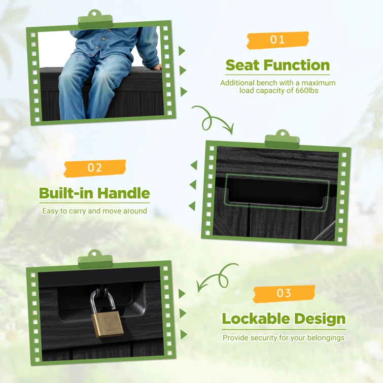120 Gallon Outdoor Indoor Storage Box, Large Lockable Resin Deck Box, Water Resistant Patio Storage Box