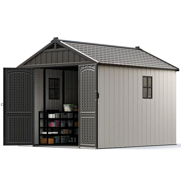 8 ft. W x 10 ft. D Plastic Storage Shed with Floor, Resin Shed with Reinforced Steel Structure