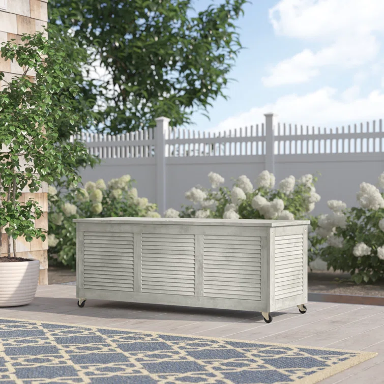 Birch Lane™ 47.2'' W 50 Gallons Solid Wood Eucalyptus Deck Box with Wheels