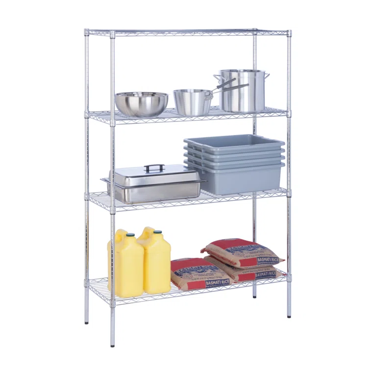 4-Tier Metal Height-Adjustable Shelving Unit (54" H x 36" W x 14" D)