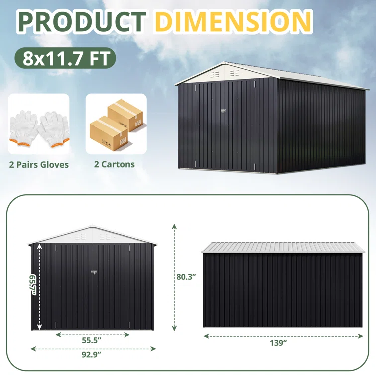 Lockable Doors 8 ft. W x 12 ft. D Metal Tool Shed
