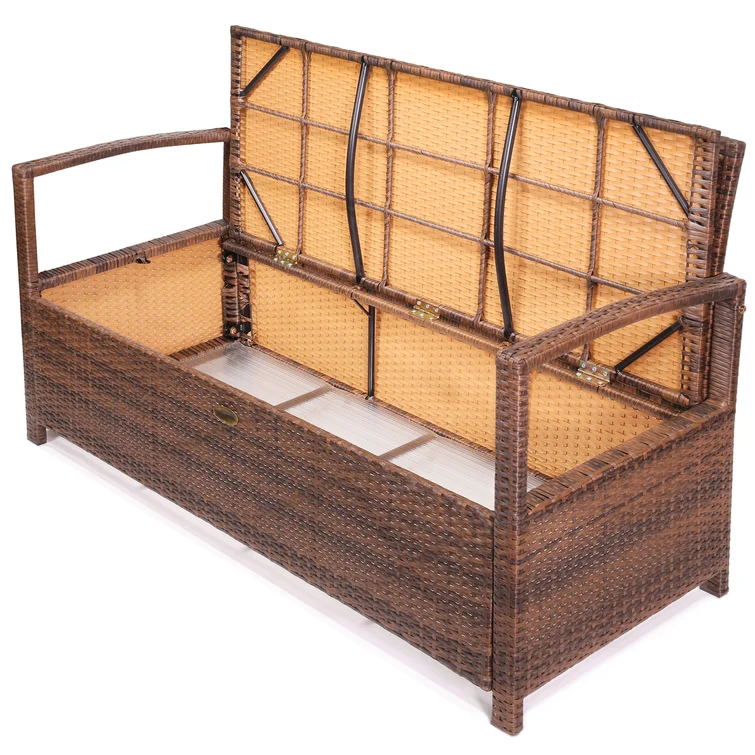 Barton Water Resistant Wicker Bench- 70 Gallon Storage