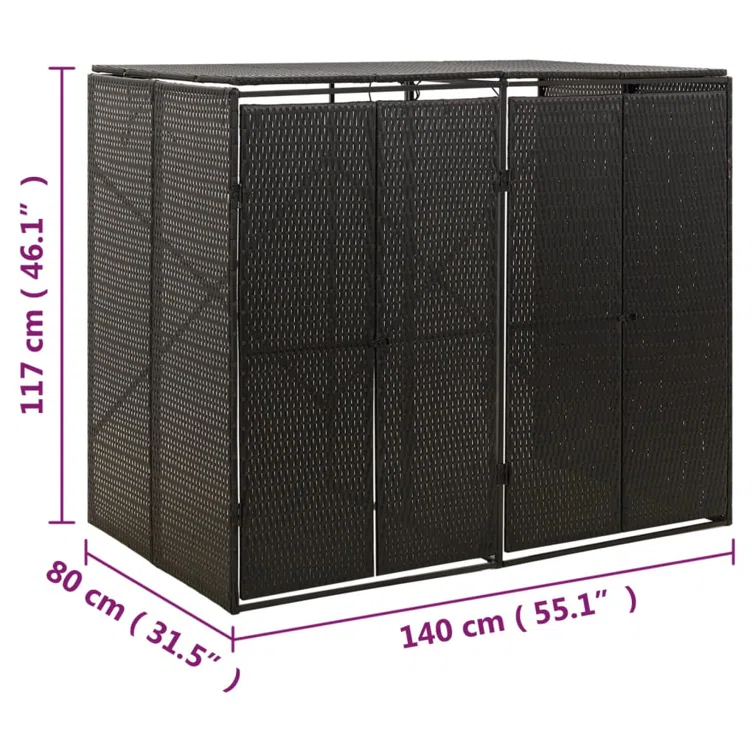vidaXL Bin Store Outdoor Trash Can Storage Double Wheelie Bin Shed Poly Rattan