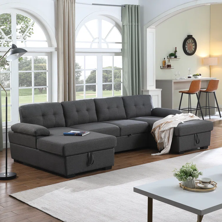 Allan 120” Sectional Sofa Couch Sleeper Bed With Storage Double Reversible Chaise