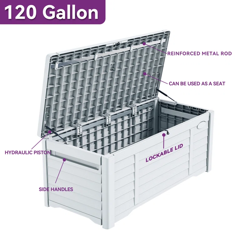 Edrosie Inc 120 Gallons Water Resistant Resin Lockable Deck Box