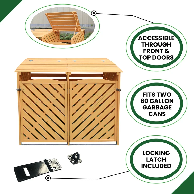 Hanover Outdoor 4.88 ft. x 3.01 ft. Wooden Trash Bin and Recyclables Storage Shed