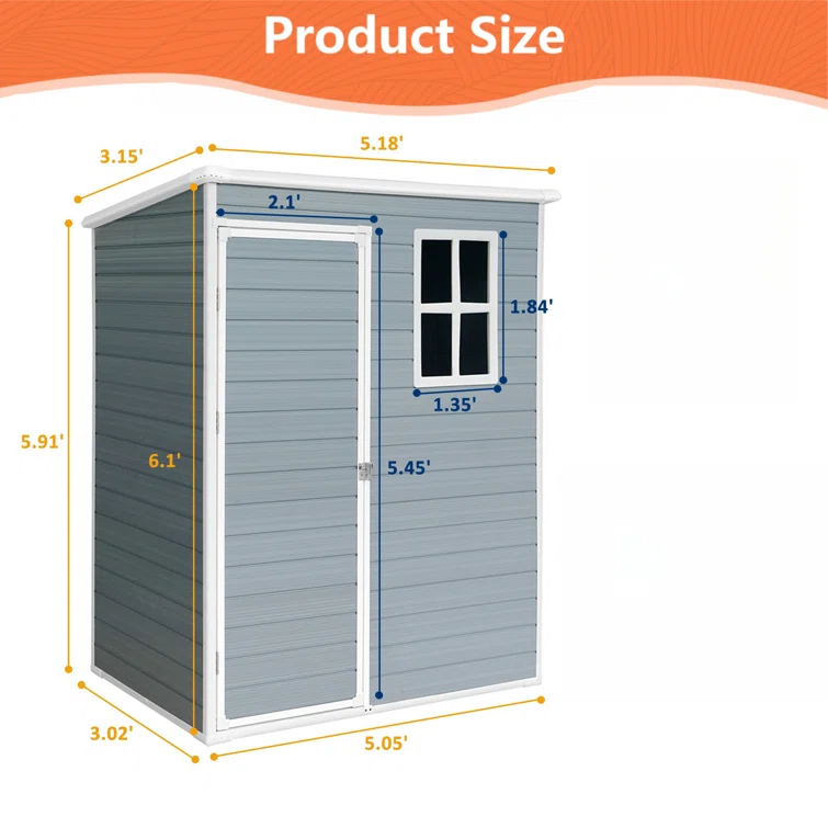 5x3ft Resin Outdoor Storage Shed