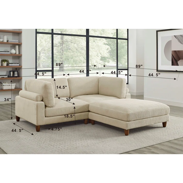 Balsulto 3 - Piece Corduroy Sectional