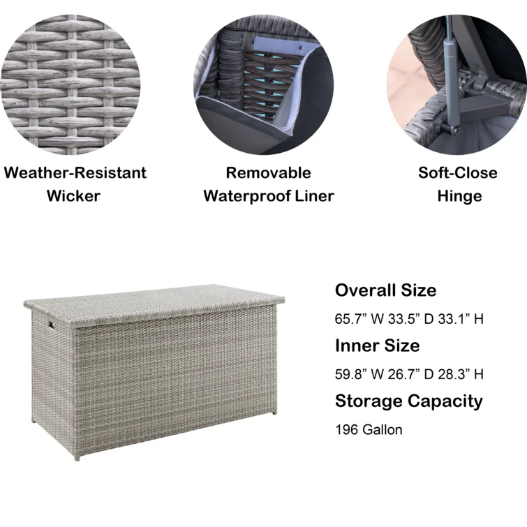 Azie Ladbrooke 196 Gallon Water Resistant Wicker / Rattan Outdoor Deck Box with Inner Aluminum Frame