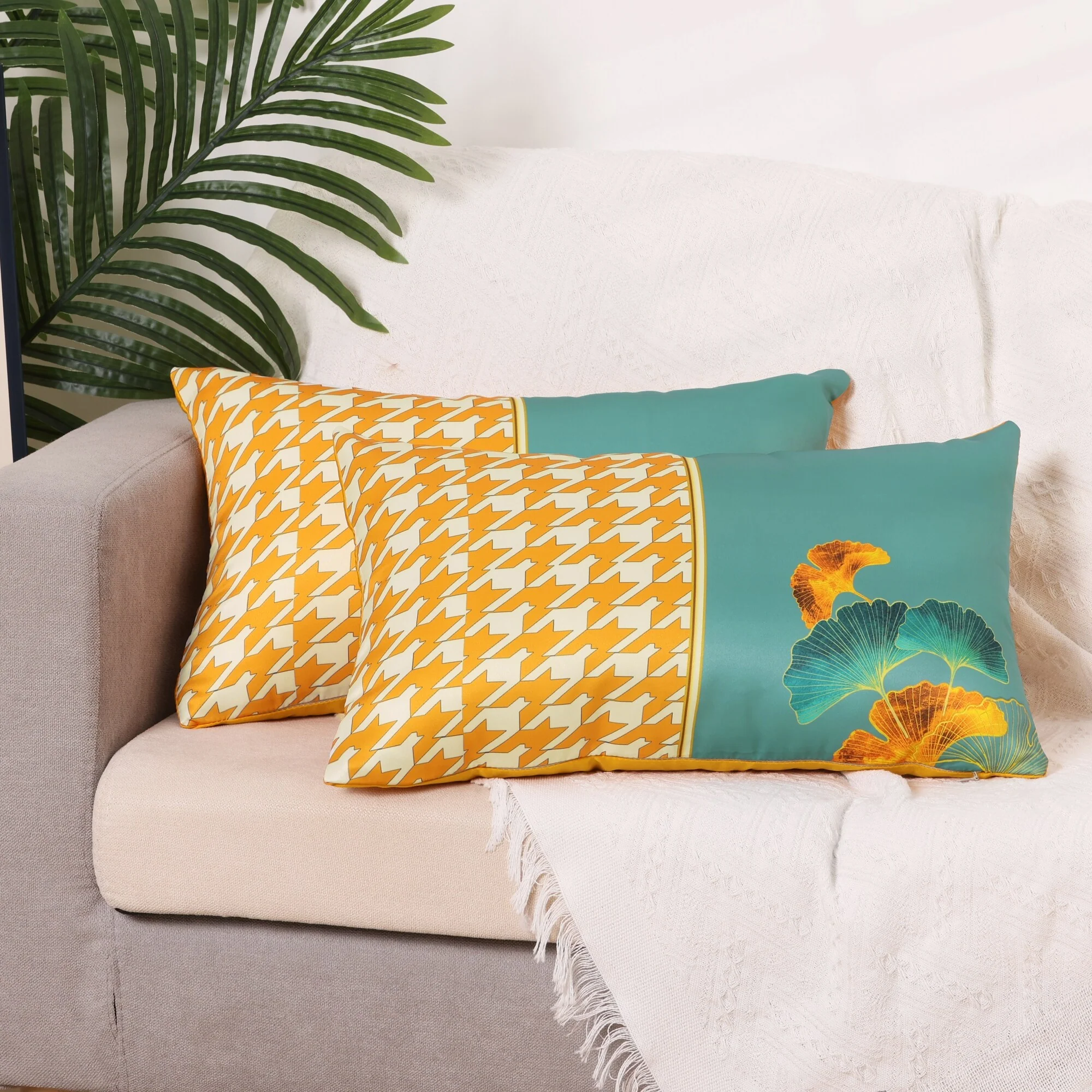 2 Pcs Patterned Flower Decorative Pillow Covers Satin Pillow Protector for Home