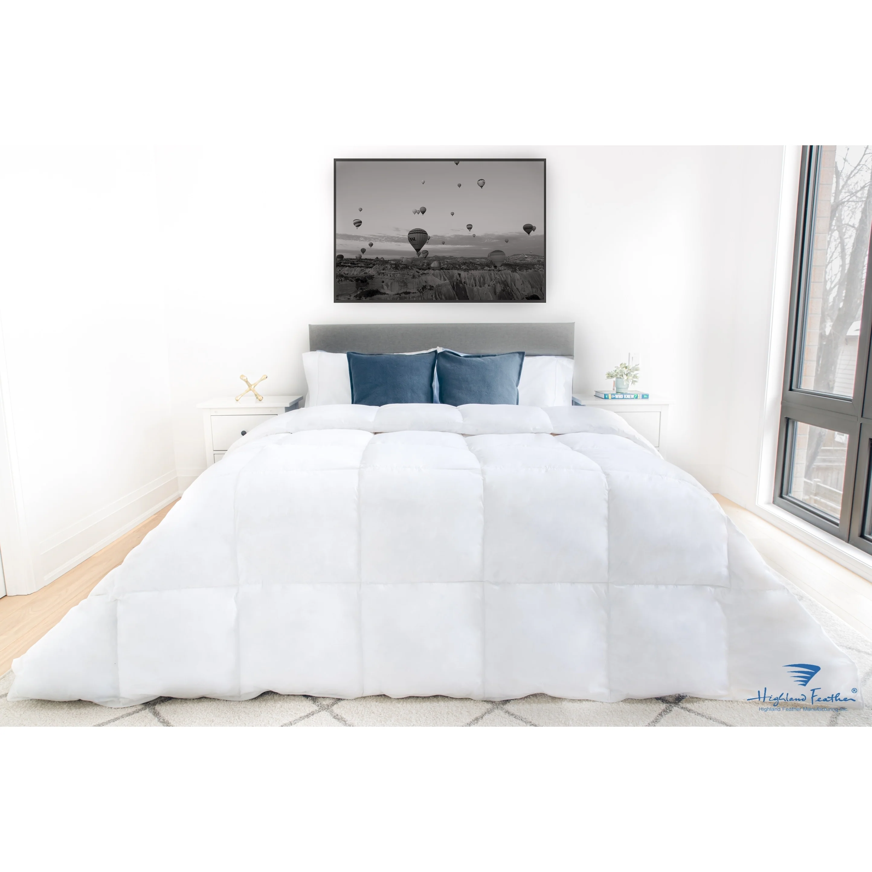 Highland Feather 550 Loft White Down Mulhouse Duvet/Comforter Deluxe Fill 289TC Cotton Casing with Corner Ties