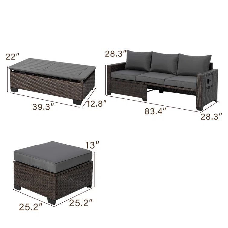 Albrechtice 6 - Person Outdoor Seating Group with Cushions<!-- --> <!-- -->(Set of 3)