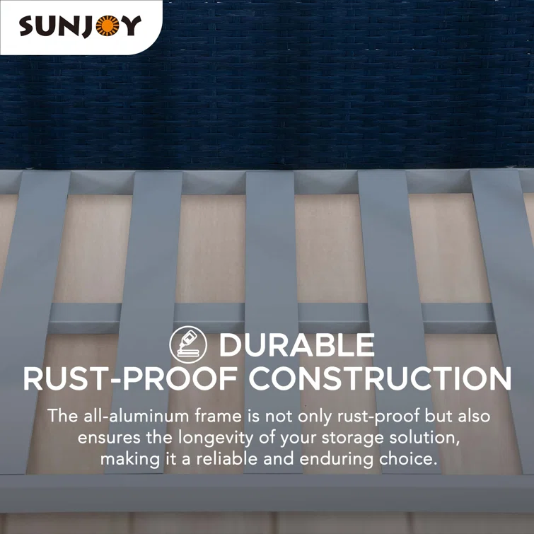 Sunjoy Rust-proof Aluminum Pool Float Storage Rack, 35 Inch Outdoor Wicker Poolside Float Organizer, Pool Float Caddy for Cushions, Floaties, Noodles, Pool Toys